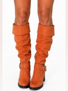 🔥 Orange Slouchy Knee-High Boots Platform Heel Size 5.5